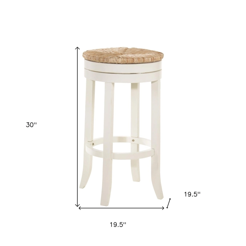 HomeRoots 30 Natural And Antiqued White Solid Wood Swivel Backless Bar Height Bar Chair With Footrest - 19.5