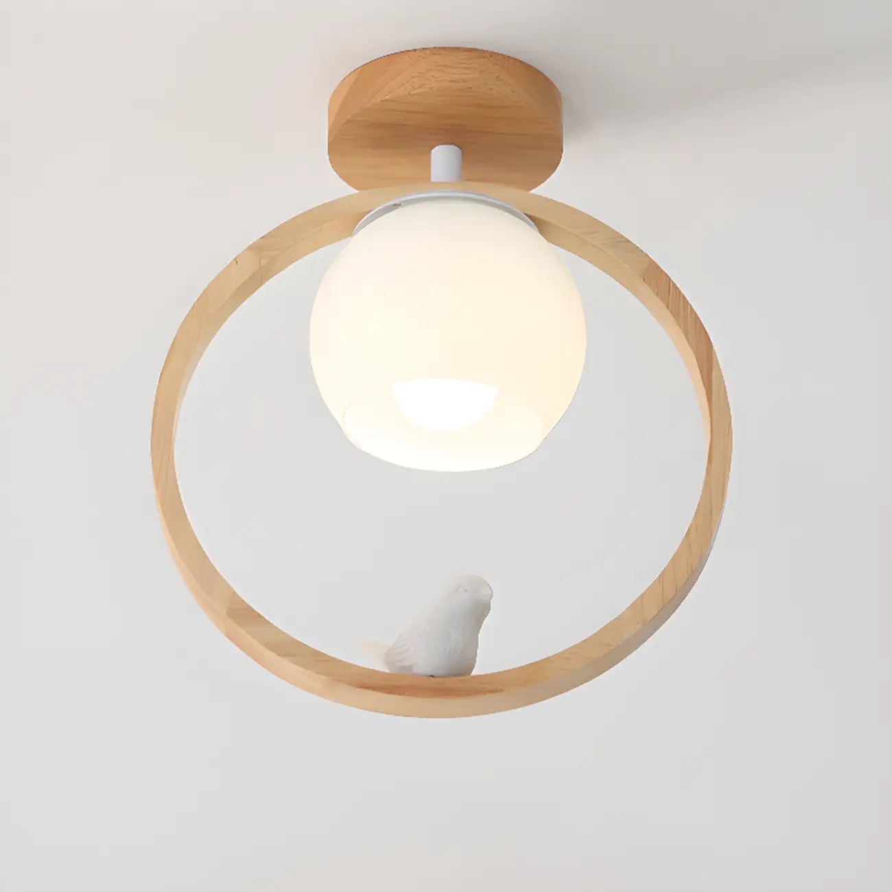 Natural Rubber Wood Cube Shade Semi Flush Ceiling Light