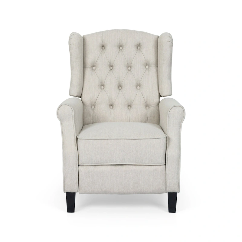 Modern Wingback Push-Back Recliner with Footrest, Button-tufted, Birch Legs