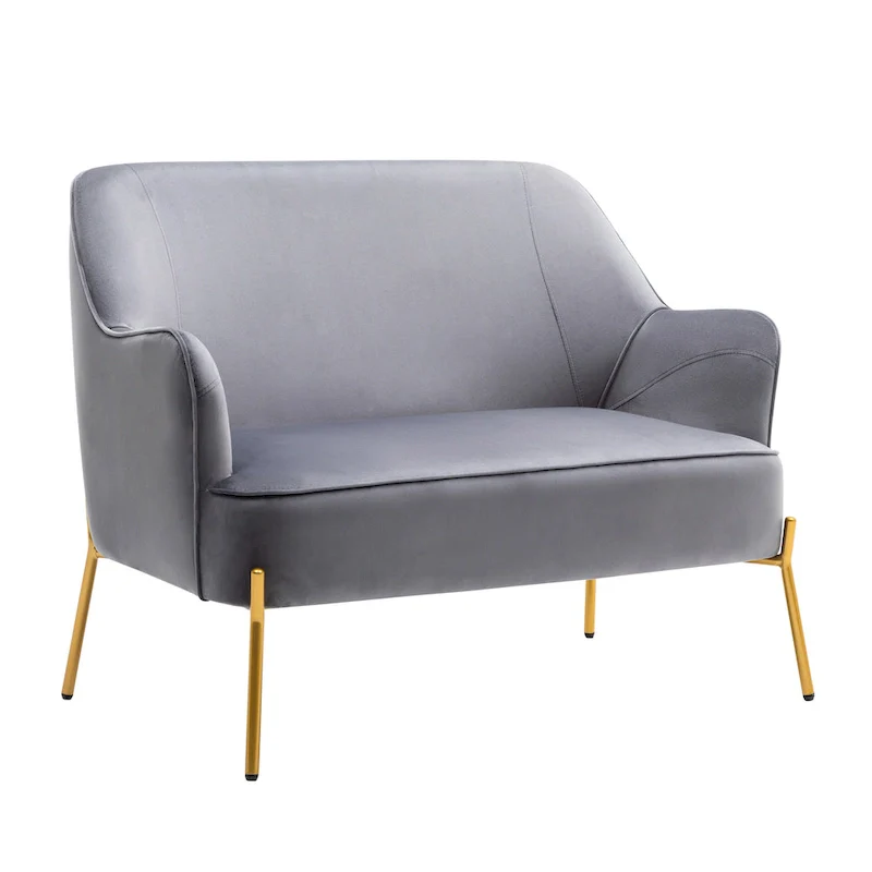 Kyler Loveseat Couch Sofa, Velvet Upholstery, Gold Chrome Legs