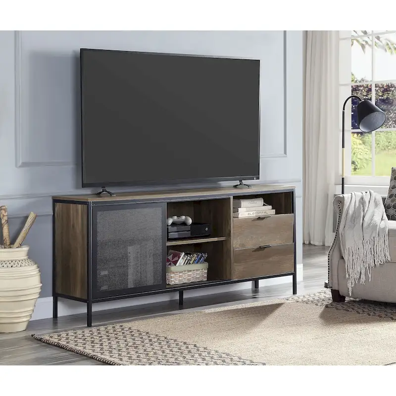 Oak Industrial 63 TV Stand with Storage Drawers & Shelf for 60 TVs