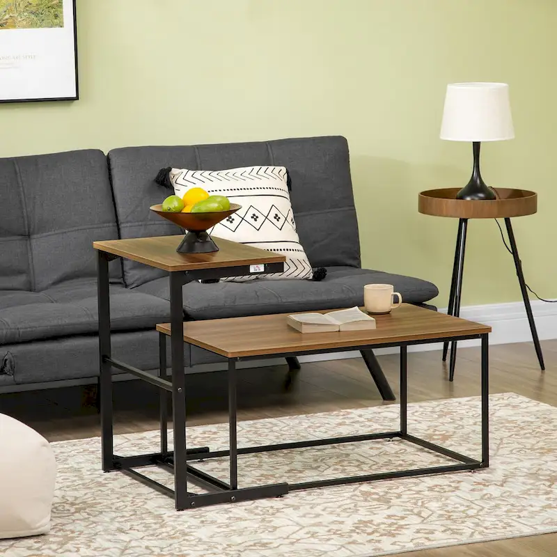 Industrial Coffee Table Set With Metal Frame & Adjustable Foot Pads