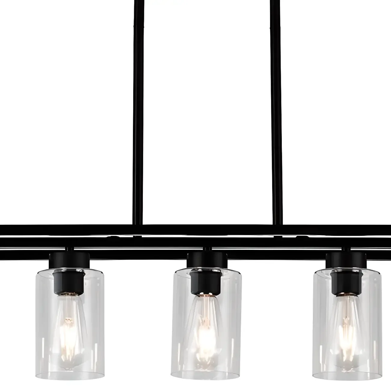Industrial Black Metal Glass Cylinder Kitchen Island Pendant Light
