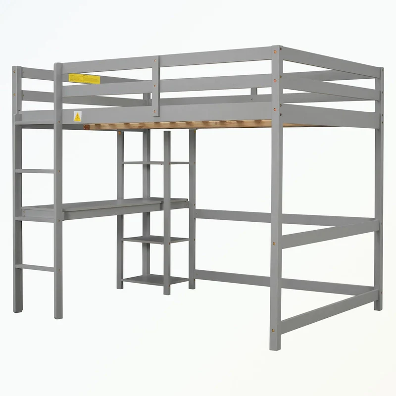 Full Loft Bed with Desk and Shelves