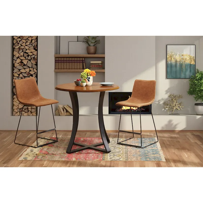 3-Piece 36 Round Top Counter Height Dining Table with 2 Faux Leather Stools