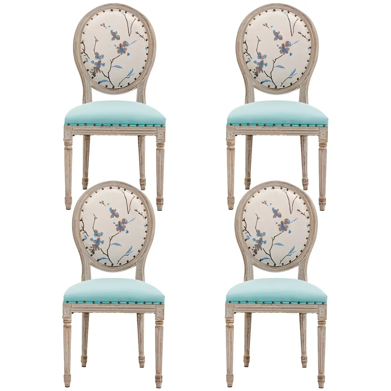 Upholstered King Louis Back Light Wood Dining Chair