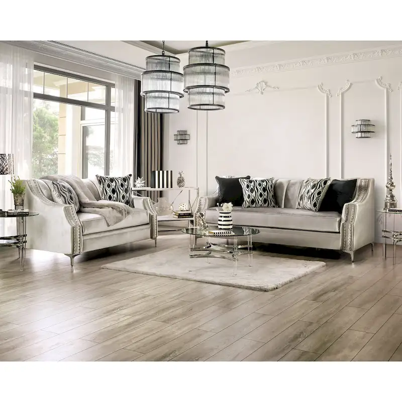 Vynn Transitional Chenille Sloped Arms 2-Piece Living Room Set by Furniture of America