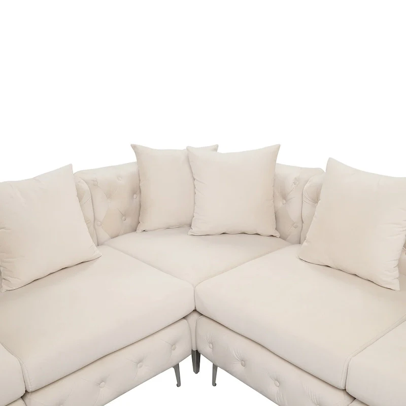 Large L-Shaped Modular Sofa, 5-Seat Velvet Sectional Couch