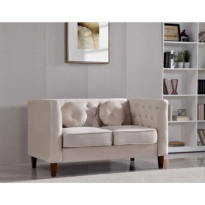 US PRIDE FURNITURE Velvet Classic Chesterfield Loveseat with Wood legs