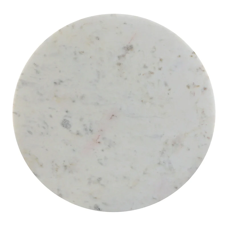 Ivy 30 Inch Marble Top Round Coffee Table with Metal Frame, White and Black