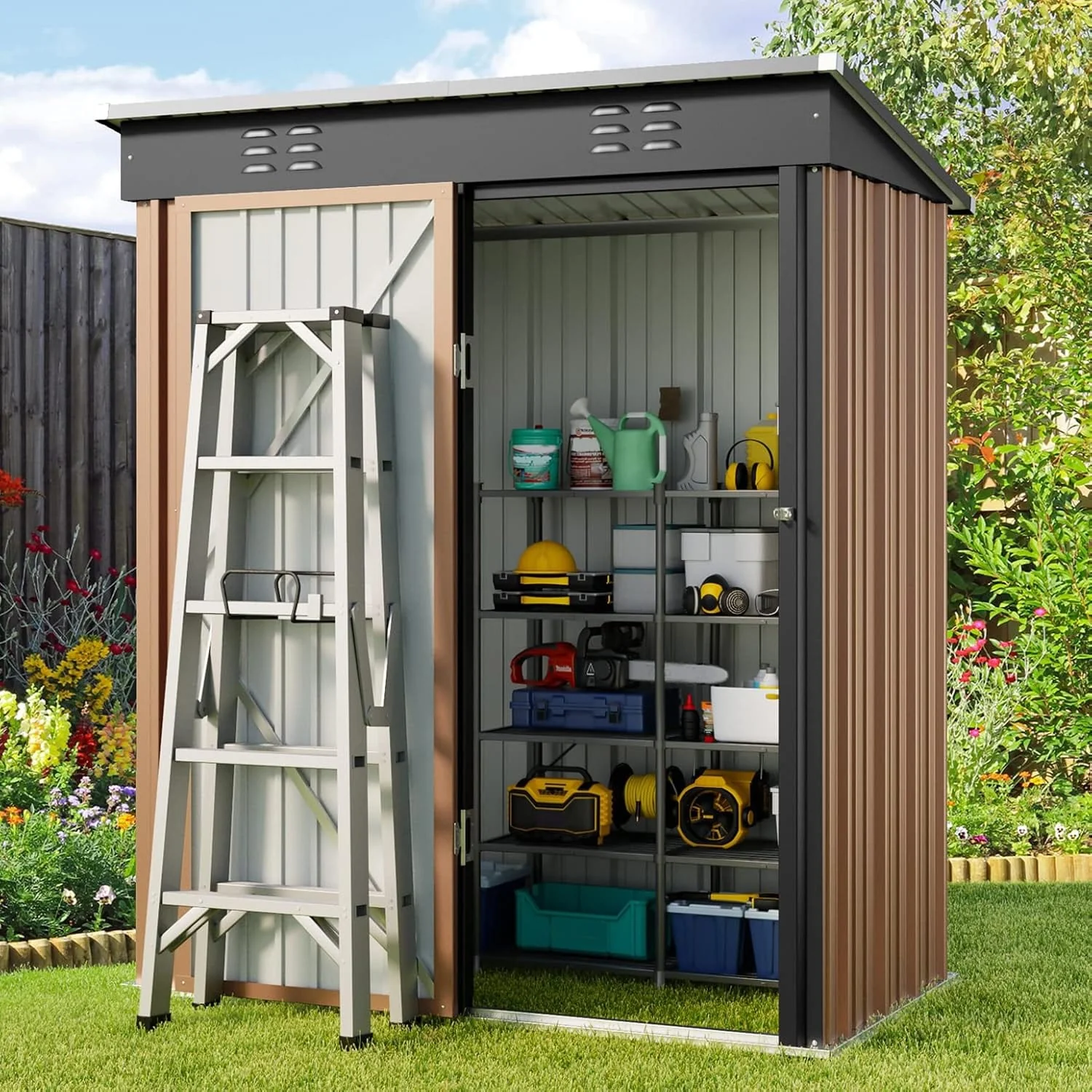 Outdoor Storage Metal Shed Garden Tool Shed with Lockable Door for Patio Furniture and Tools