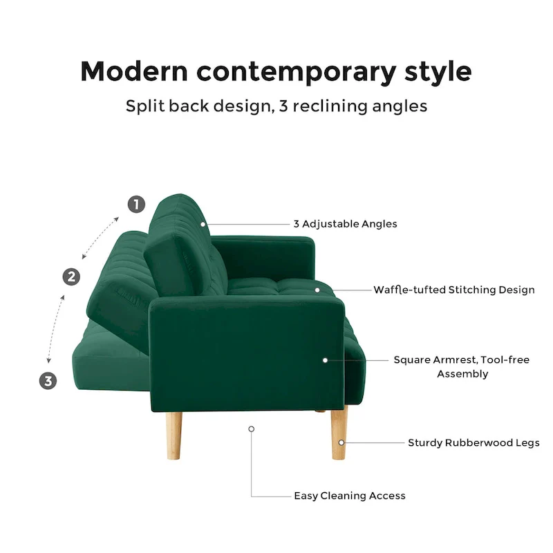 Velvet Convertible Sofa Bed - 3-Position Futon