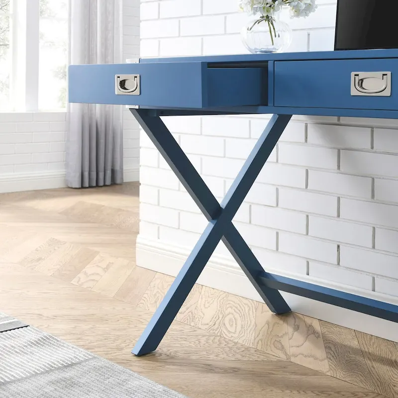 Computer Desk with Drawers, MDF Top & Solid Wood Legs, 42