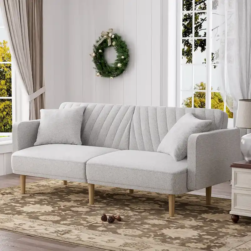 Upholstered Tufted Convertible Futon Sofa Bed, Velvet Sleeper Couch, 3 Seater Tufted Sofa with Adjustable Backrests