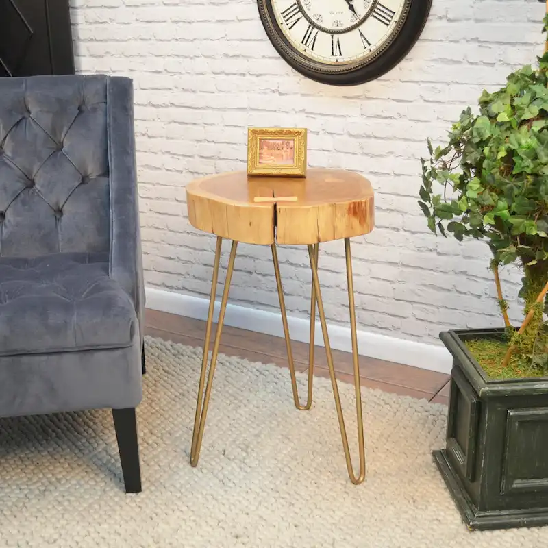 Carolina Living Seti Live Edge Accent Table - Natural Top - Black Base