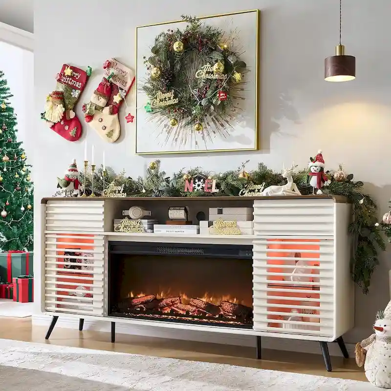 Mid Century Modern Fireplace TV Stand, Entertainment Center