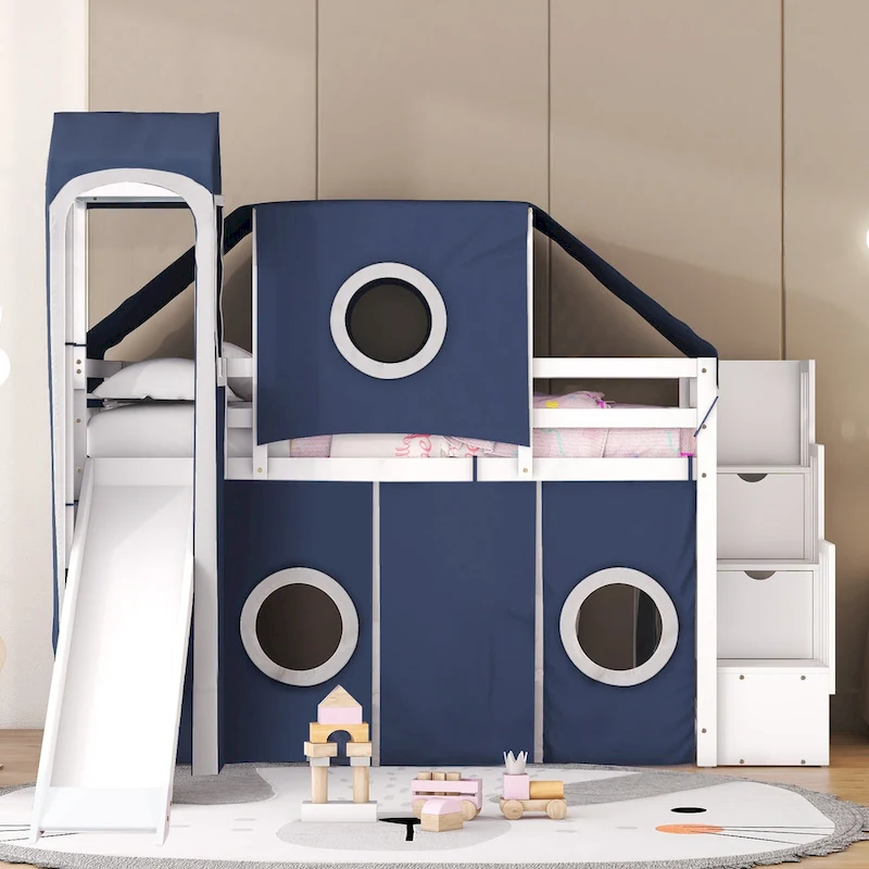 Merax Full/Twin Loft Bed with Tent and Tower