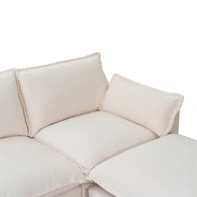 93.31 Faux Linen Modular Sectional Sofa with Movable Ottoman, Solid Wood Frame, and High-Resilience Foam Cushions