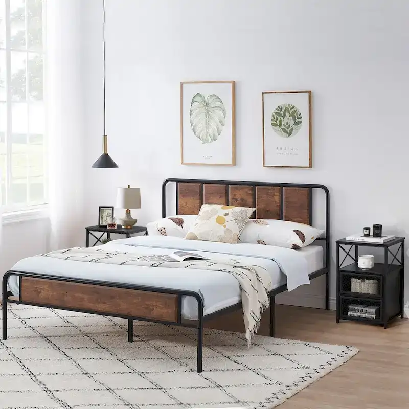 Taomika 3-pieces Industrial Modern Bed Frame and Nightstands Set