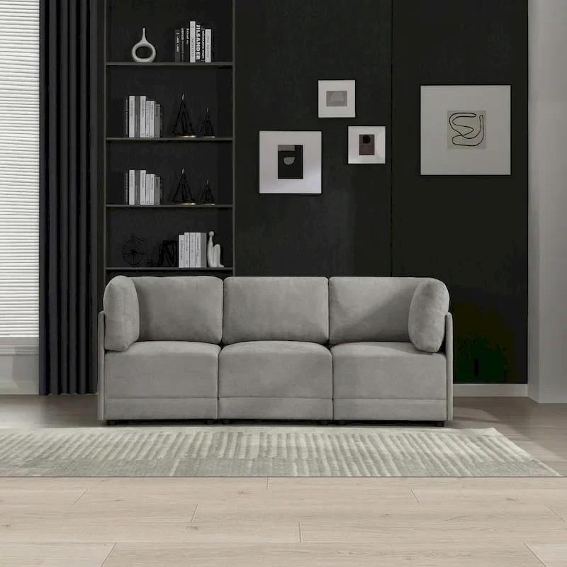 Modern Modular 3 Piece Reversible Sectional Linen Sofa Couch Optional in Free Combination