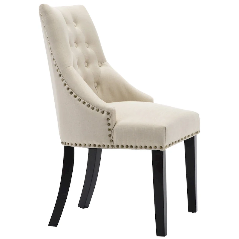 Fabric Upholstered Dining Chairs Button Tufted Nailhead Trim Accent Chairs Set of 2