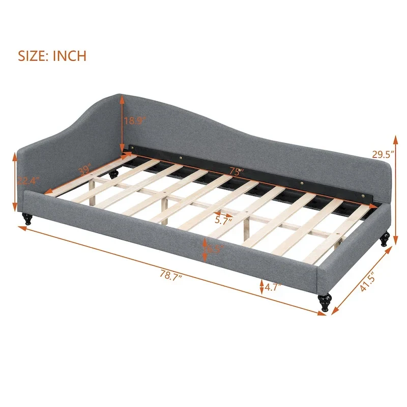 L-Shaped Linen Daybed with Solid Wood Legs