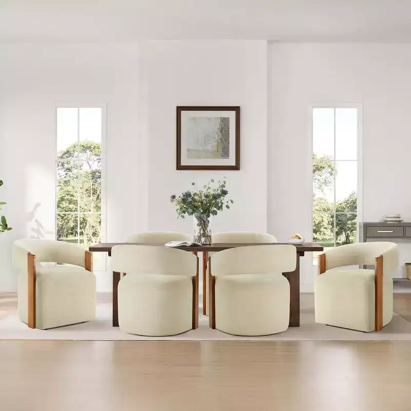 Spruce&Spring Upholstered Dining Chair with Wood Armrests & Hidden Wheels