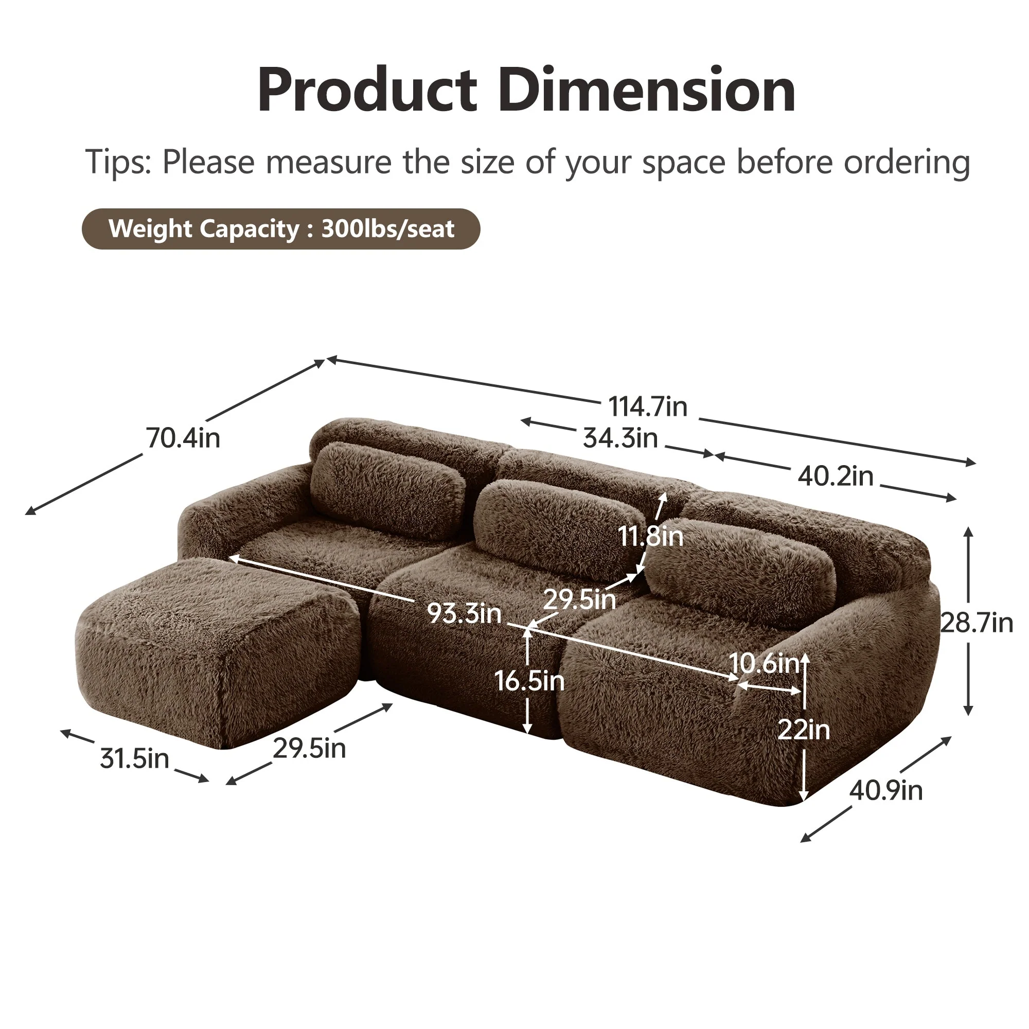 Soft And Fluffy Plush Boneless Modular Sofa with Ottoman