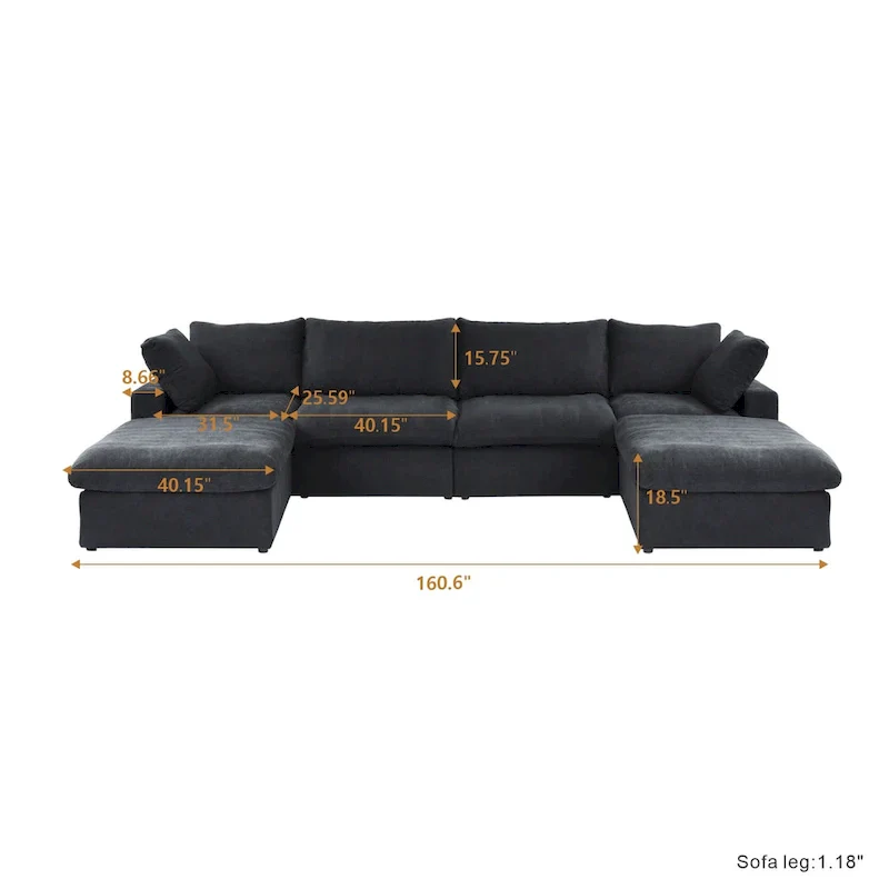 Black Commix Down Filled Overstuffed Sectional Sofa with Ottoman