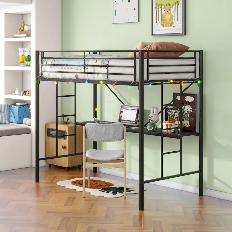 Heavy Duty Metal Bunk Bed Frame with Safety Guard Rails