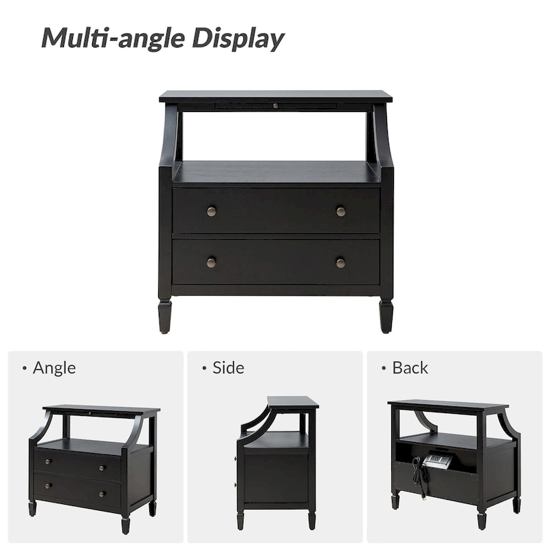 Jennifer 2 - Drawer Nightstand with Built-In Outlets and Pull-out Tray by HULALA HOME