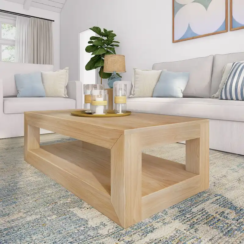 Plank and Beam Modern Rectangular Coffee Table with Shelf