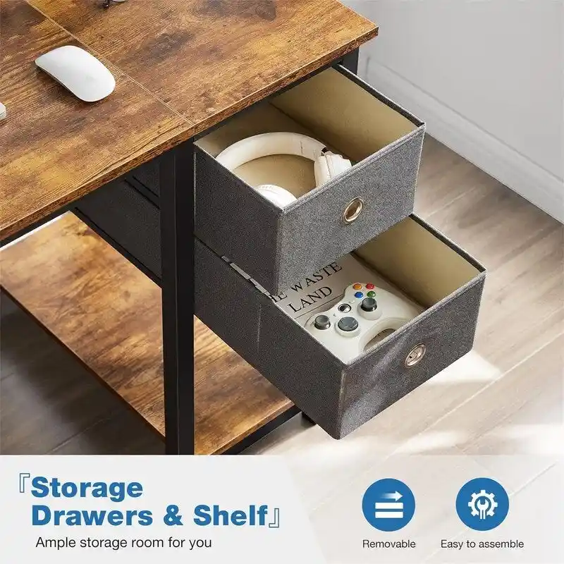 Computer Desk with Drawers and Bottom Shelf