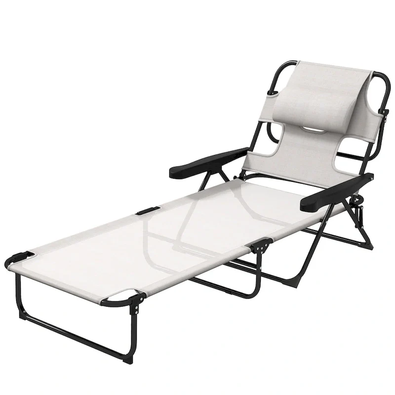 Tanning Chaise Lounge Chair, 4-Position Beach Chair With Face & Arm Holes, Pillow Headrest