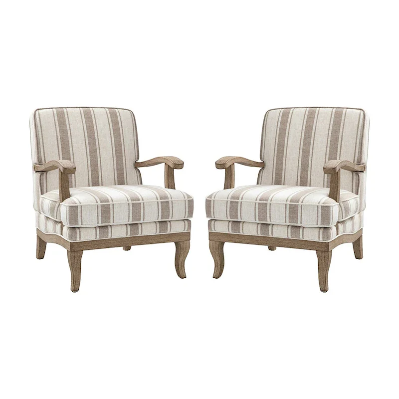 Rinaldo Farmhouse Polyester Armchair with Solid Wood Legs Set of 2 by HULALA HOME