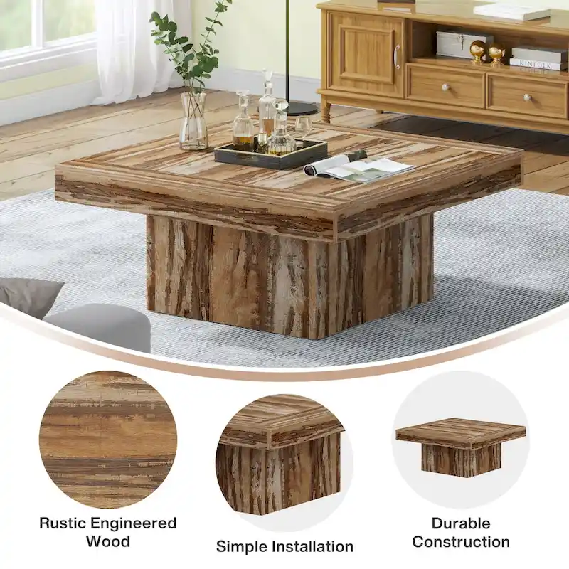 Square Coffee Table with LED Edge Lighting and Open Shelf