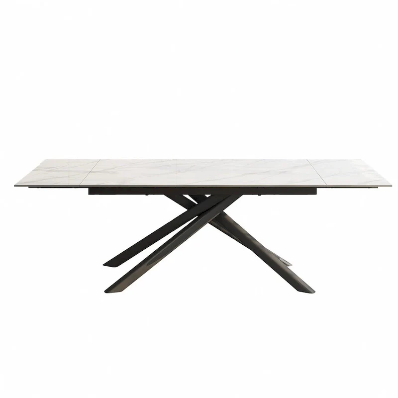 9 - Piece Extendable Rectangular Sintered Stone Cross Legs Dining Set With 8 Chairs