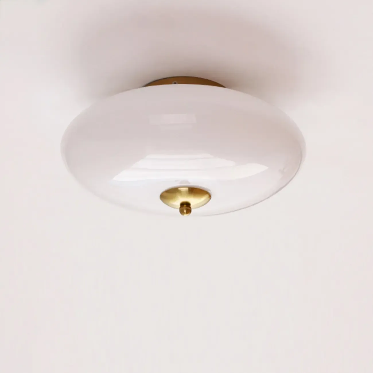 Mini White Drum Glass Dimmable Semi Flush LED Ceiling Light
