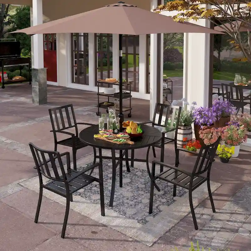 MAISON ARTS 5/6-Piece Patio E-Coating & Stackable Dining Set
