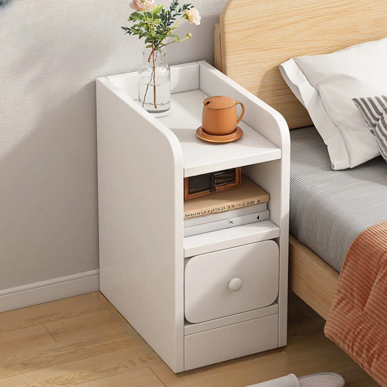 Simple White Natural Wood 2-Drawer Nightstand