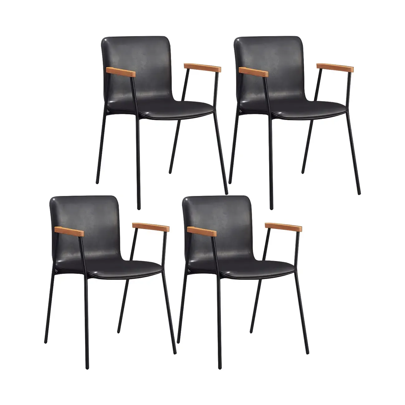 Leather Metal Legs Armrest Backrest Dining Chair