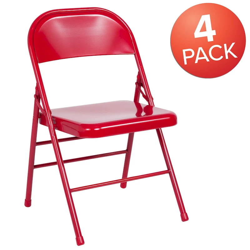 4 Pack Triple Braced & Double Hinged Metal Folding Chair