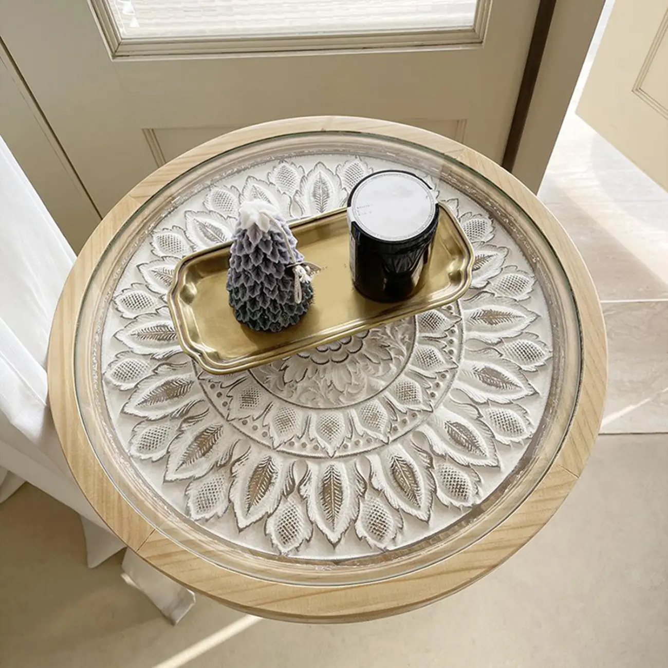 Living Room Retro Round Light Wood End Table