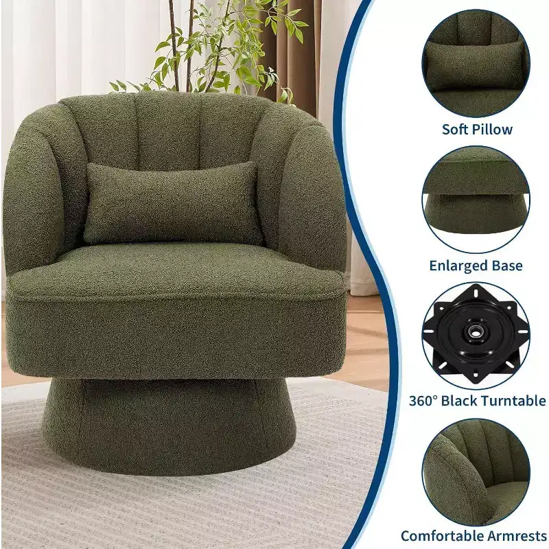 Acekool 360 Swivel Barrel Chair - Plush Teddy Velvet Lounge Chair