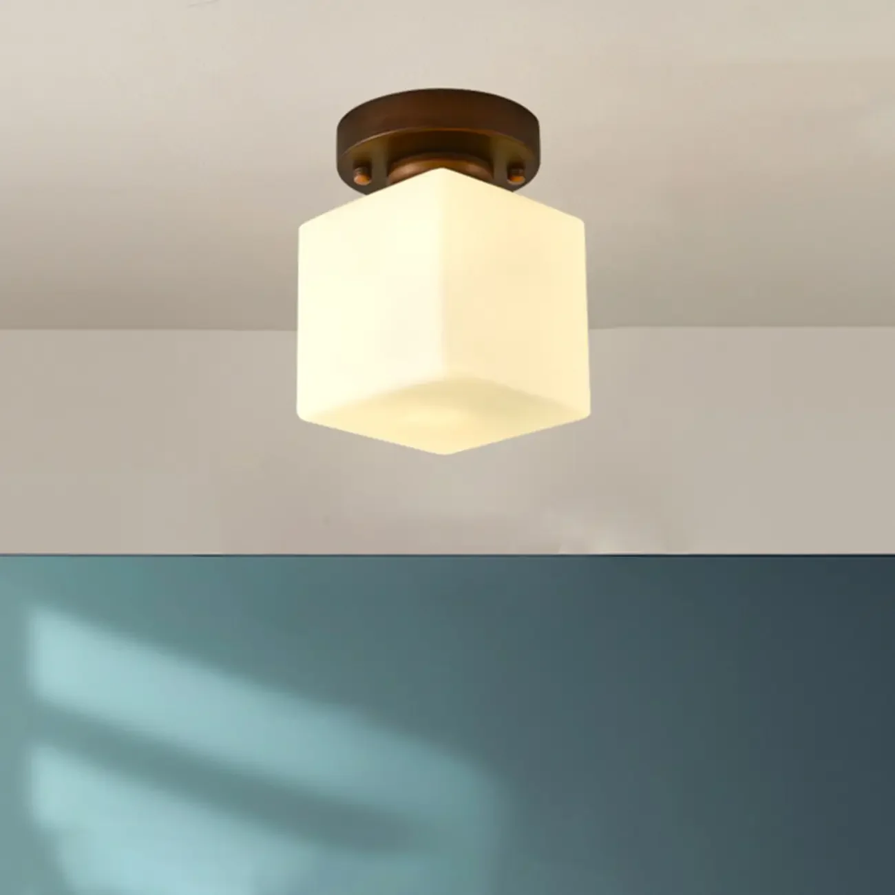 5 to 9 Inch Cube Glass Metal Semi Flush Ceiling Light