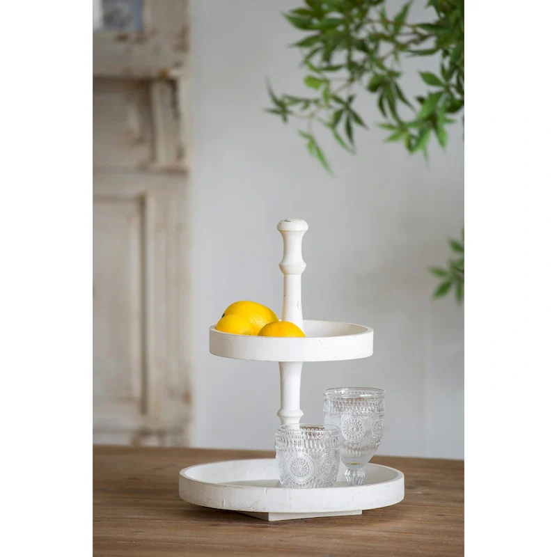 A&B Home Norline White Wooden Two-Tiered Tray