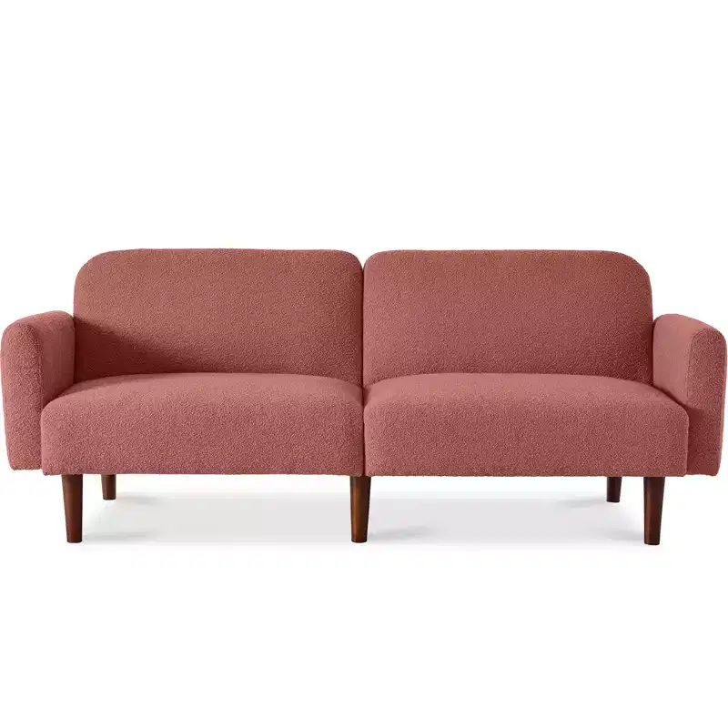 Best Choice Products Curved Convertible Futon, Boucle Fabric Split-Back Sleeper Bed