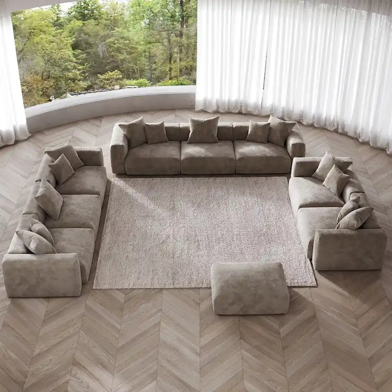 Modern 3-piece Sofa Set with Chaise Ottoman,Corduroy Modular Sectional Couch For Living Room