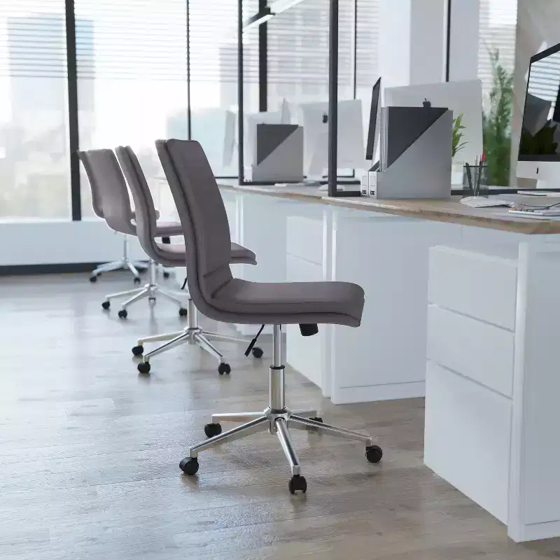 Emma and Oliver Modern Faux Leather Upholstered Mid-Back Home Office Chair with 5 Star Base and Pneumatic Seat Height Adjustment