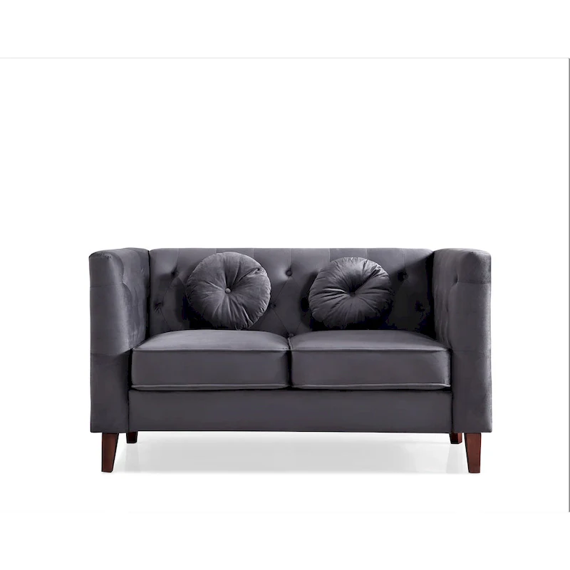 US PRIDE FURNITURE Velvet Classic Chesterfield Loveseat with Wood legs